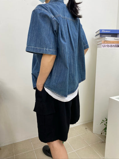 빈티지 워싱 반팔 데님셔츠